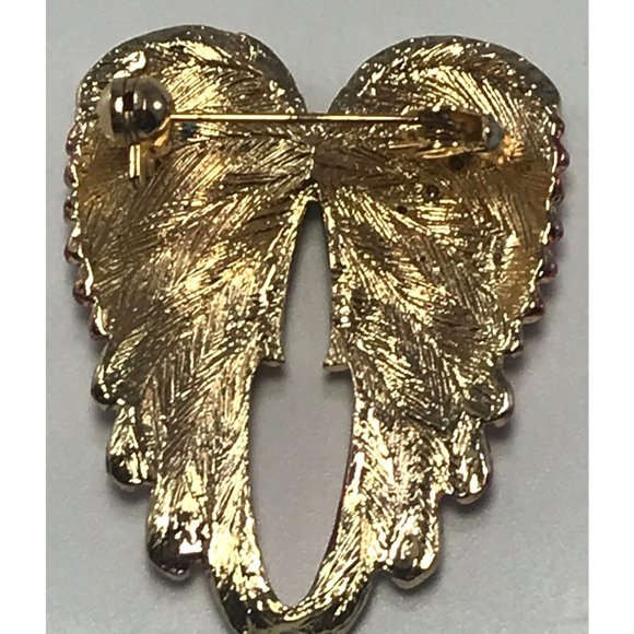 Pink and Red Rhinestone Crystal Angel Wings Brooch Gold Tone Ships From USA - Picture 4 of 4